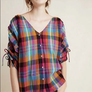 Maeve Anthropologie Plaid Gauze Shirt - colorful rainbow